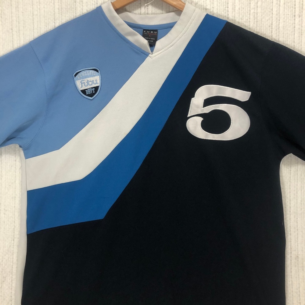 FUBU The Collection Mens Colorblock Jersey Blue Black‎ White Number 5 Size L